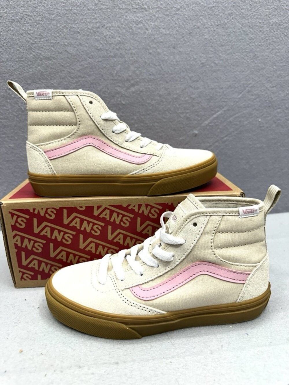 Vans Ashwood Hi Decon Girl Sneakers Youth Size 2 Suede Canvas Beige Pink Hi Top